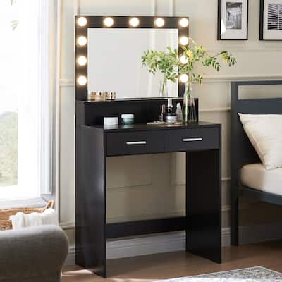 Small Vanity Table with 2 Drawers 3 Light Modes Makeup Mirror