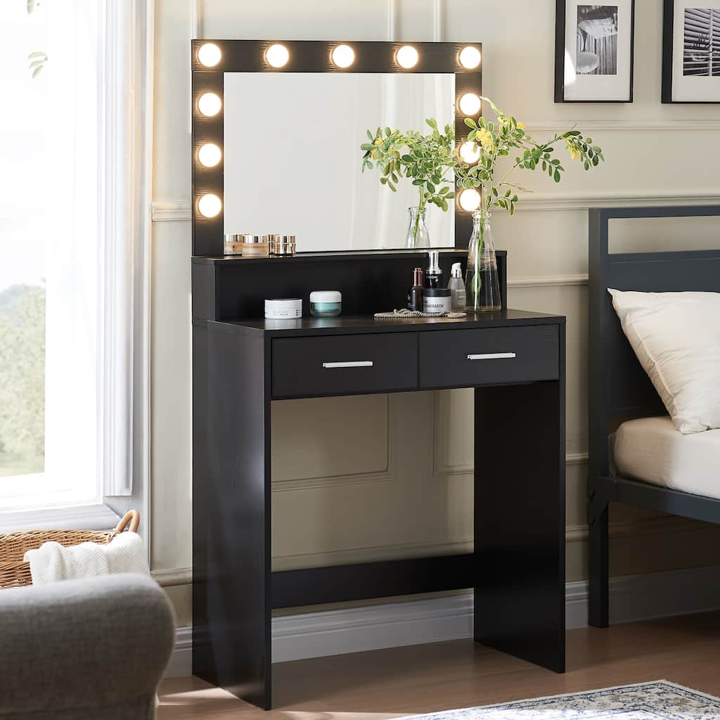 Vanity Desk with Mirror & 11 Hollywood Bulbs, Bedroom Make-up Vanity Table Dressing Table