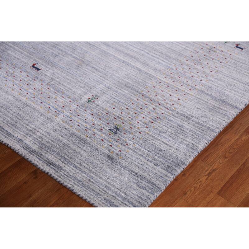 Hand Knotted Oriental 100% Wool Carpet Tribal Animal Pictorial Greys & Charcoal Gabbeh Area Rug - 9' 9'' X 8' 2''