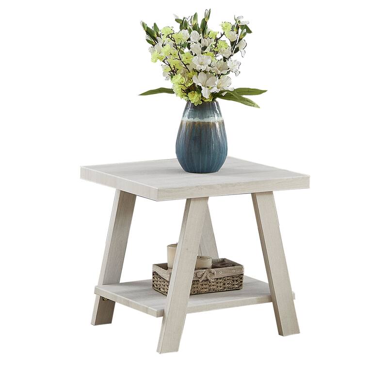 24" Modern Round End Table with Storage Shelf and Overextended Rectangular Top