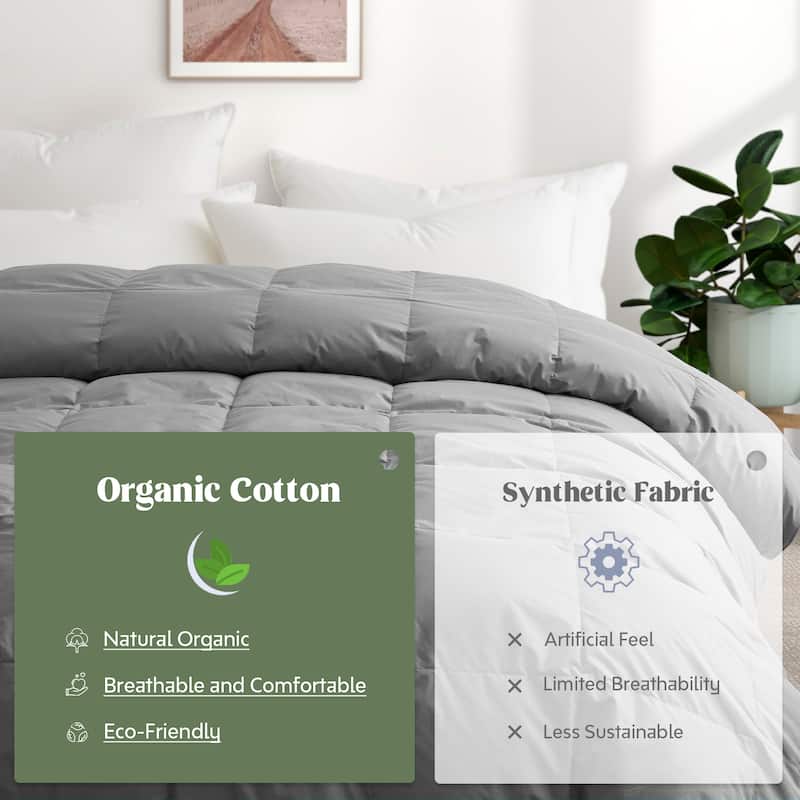 All Season 300TC Organic Cotton Down Comforter - 100% Natural, Chemical-Free, Medium Warmth Duvet Insert