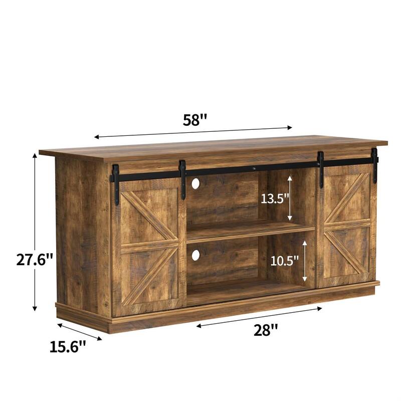 TV Stand 2 -shelf for TVs 43'' up to 65''. Simple living and Modern Mid-century, farmhouse barn door -easy to store something