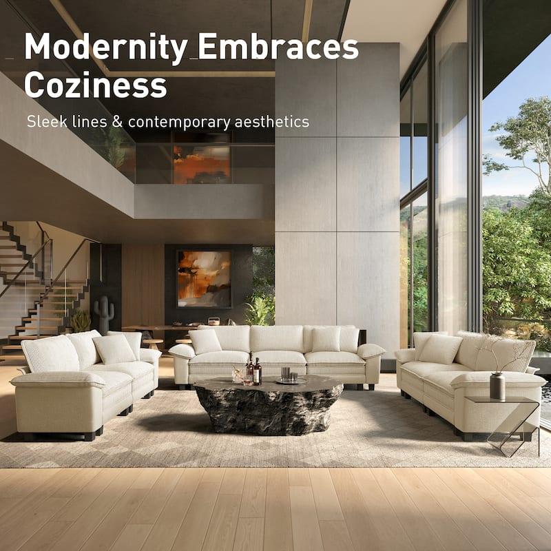 MAISON ARTS Modular Cloud Sectional Sofa, Comfy L- or U-Shaped Couch with Ottomans & Pillows, 4–6 Seat Living Room Sofa