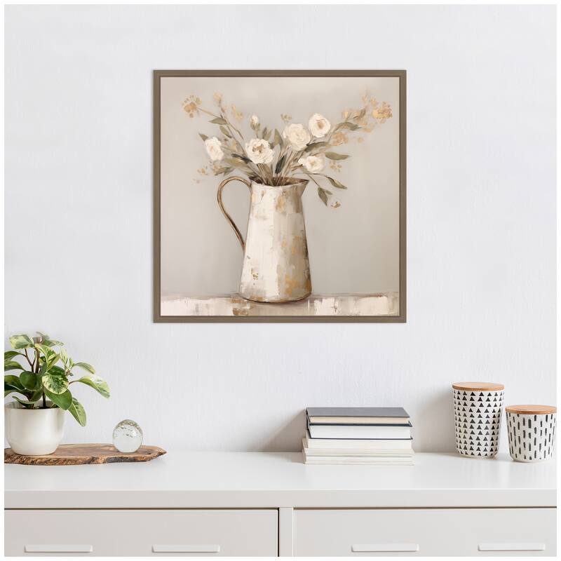 Kate and Laurel Sylvie Pitcher with Flowers Boho Country 2 Framed Canvas by The Creative Bunch Studio