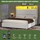 preview thumbnail 3 of 10, 53'' Tall Storage Wingback Headboard, Corduroy Upholstered Platform Bed Frame with Charging Station and RGB LED Lights