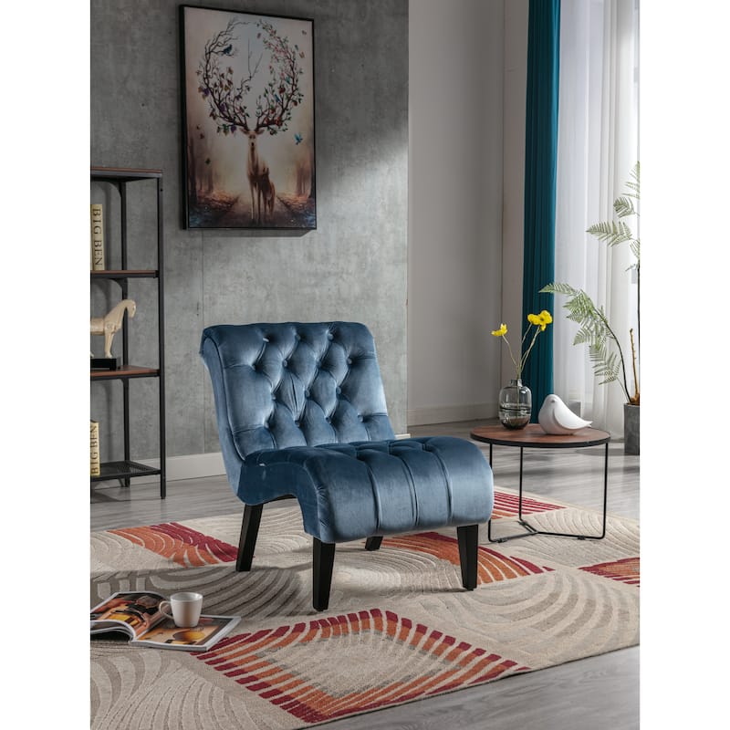 Velvet Upholstered Leisure Chair For Living Room With Wood Legs