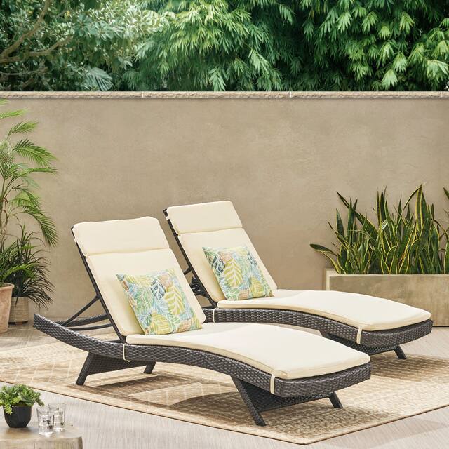 Salem Outdoor Wicker Lounge with Water Resistant Cushion (Set of 2) by Christopher Knight Home - Grey + Beige