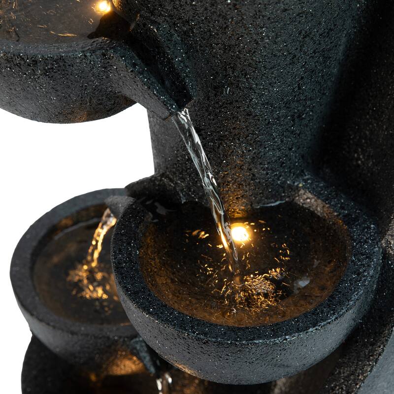 Glitzhome 33.5"H Modern 5-Tier Bowl and Sphere Polyresin Outdoor Fountain with Pump and LED Light