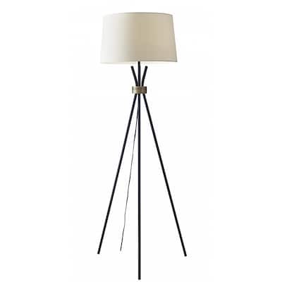 Black Metal Tripod Floor Lamp with White Fabric Empire Shade and Rotary Switch - 21.5” x 21.5” x 60” (D x W x H)