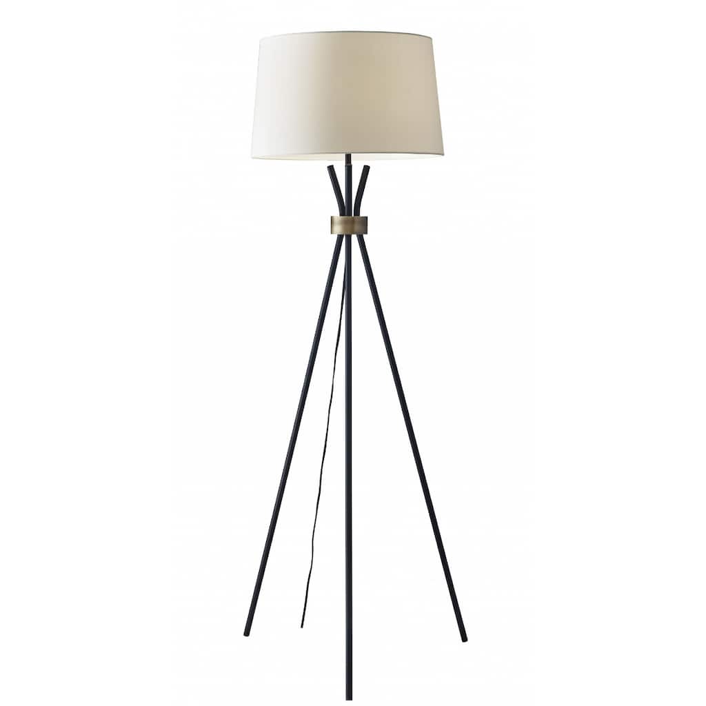 Black Metal Tripod Floor Lamp with White Fabric Empire Shade and Rotary Switch - 21.5” x 21.5” x 60” (D x W x H)