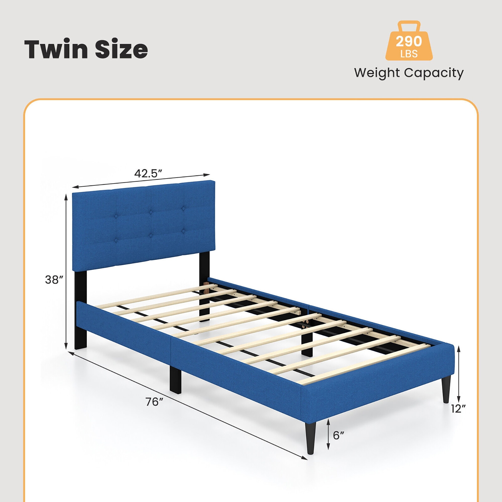 Gymax Twin Upholstered Platform Bed Mattress Foundation Button