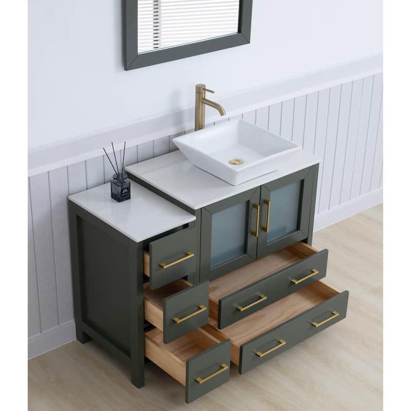Vanity Art 42" Single Sink Bathroom Vanity Set with Engineered Marble Top and Free Mirror - 42 x 18.5 x 36 Inches