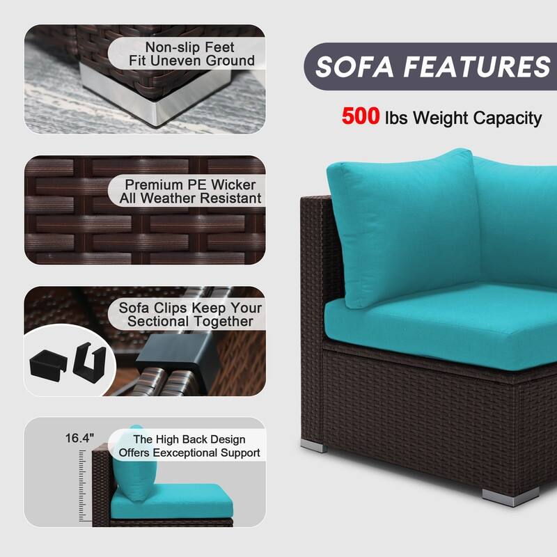 FINCATI Outdoor Wicker Patio Furniture Conversation Sectional Sofa Set