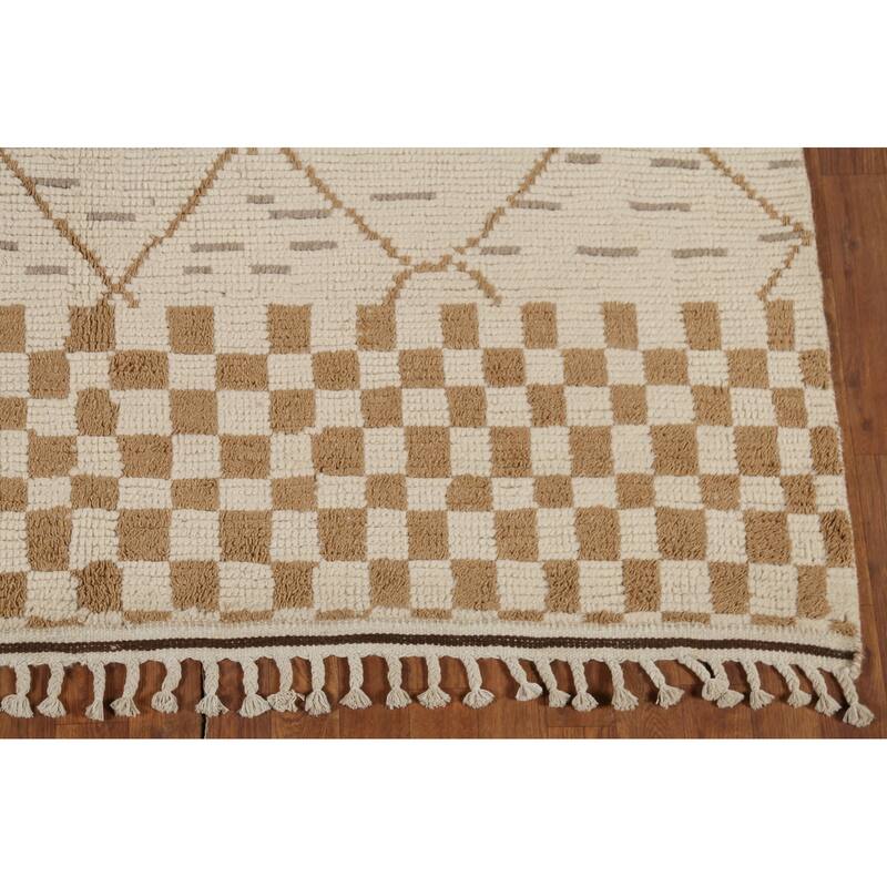 All-Over Moroccan Abstract Area Rug Hand-Knotted Oriental Wool Carpet - 6'2"x 9'10"