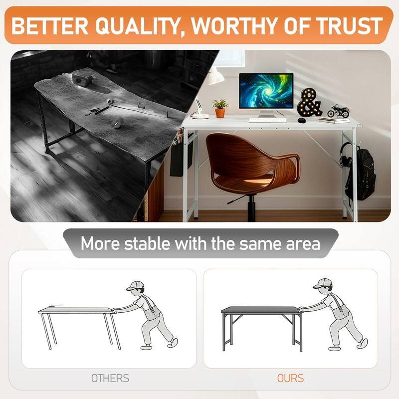 47.2” Computer Desk for Home Office - Study Writing Desk with Storage, Side Hooks & Adjustable Feet