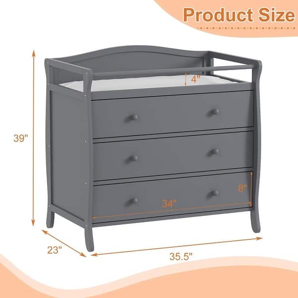 3-Drawer Changing Table, Infant Diaper Changing Station with Drawers, Safety Rails & Strap