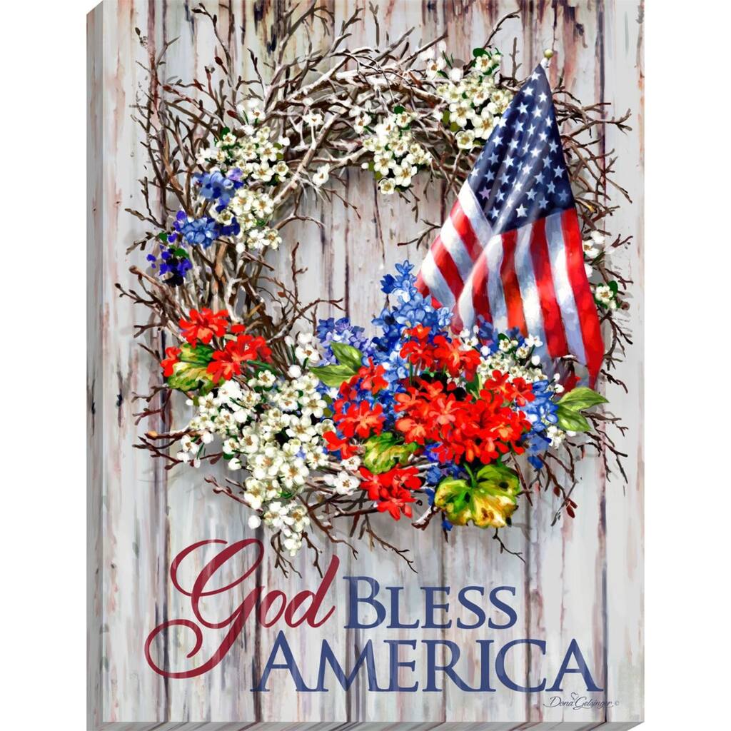 Red Blue Patriotic Wreath Canvas Rectangular Wall Art Decor 18" x 24"