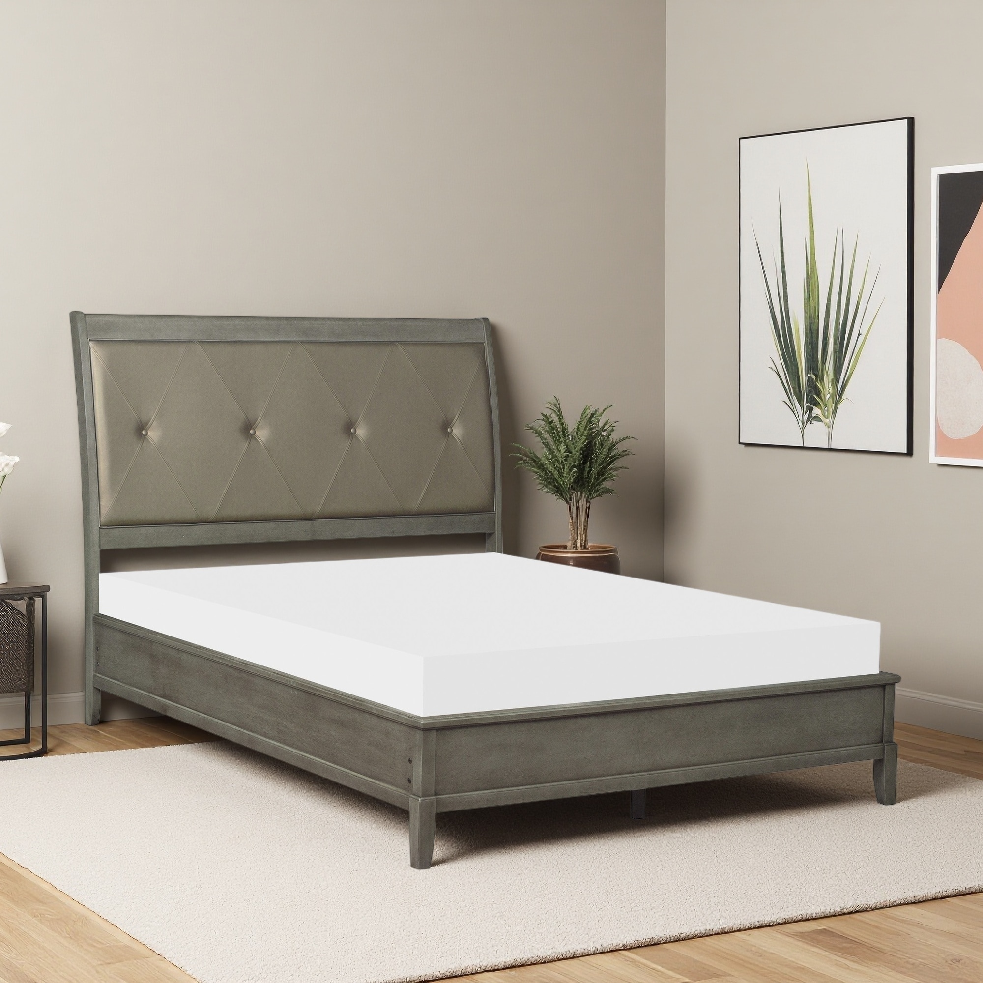 Upholstered Panel Bed with Button-Tufted Headboard