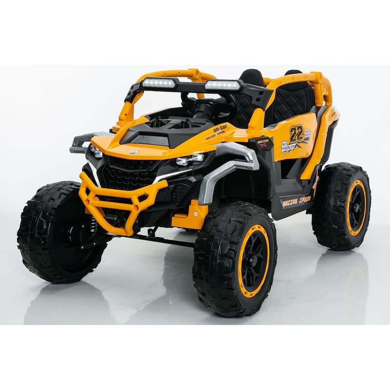 Kids Ride On Truck with Remote Control, Electric ATV Yellow Black Off-Road Toy Car with Openable Doors & Music