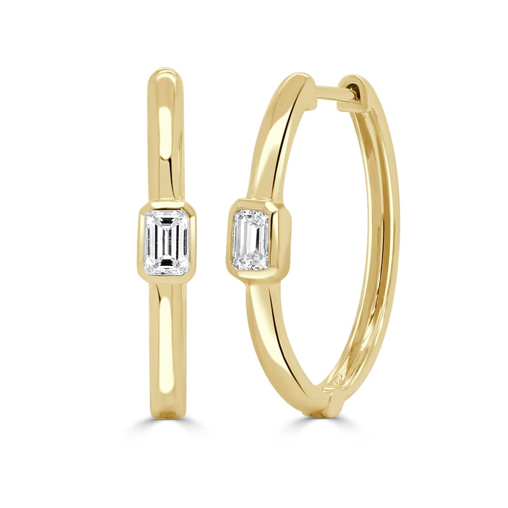 Joelle Collection 14K Yellow Gold Emerald Cut Diamond Hoops