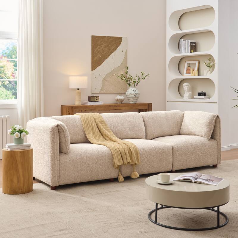 Christopher Knight Home - Modern Upholstered Sofa with Rubber Wood Frame - Sesame - 3PCs - Symmetrical