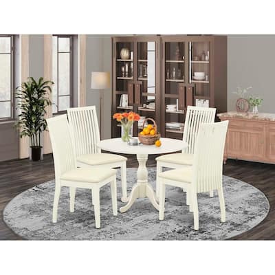 HomeStock 5-Piece Linen White Finish Solid Wood Top Dining table with 4 Chairs with Drop Leaf Slat Back