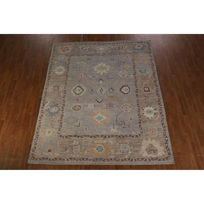 Hand Knotted Oriental 100% Wool Carpet Transitional All-Over Greys & Charcoal Oushak Area Rug - 9' 11'' X 8' 2''