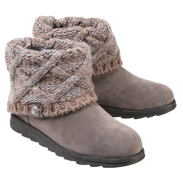 Women S Muk Luks Ankle Boots With Sweater Knit Cuff Light Gray Size 9 Overstock 18594704