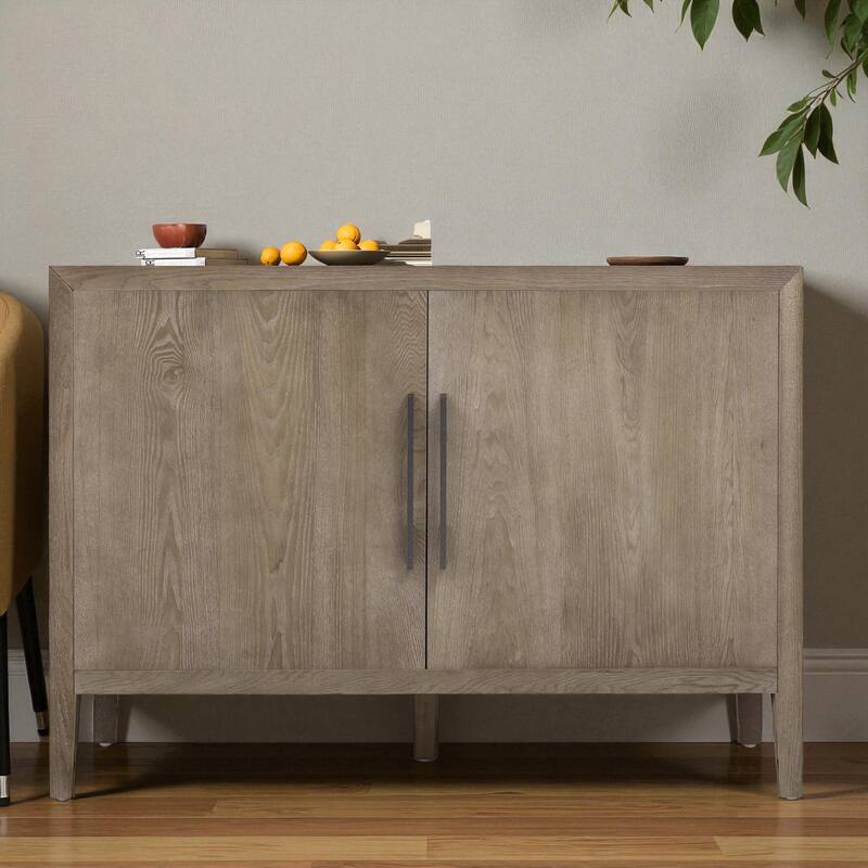 47.2" Farmhouse Wooden Sideboard with Ash Veneer, Double Doors & Iron Handles, Retro Buffet Storage Cabinet - Natural
