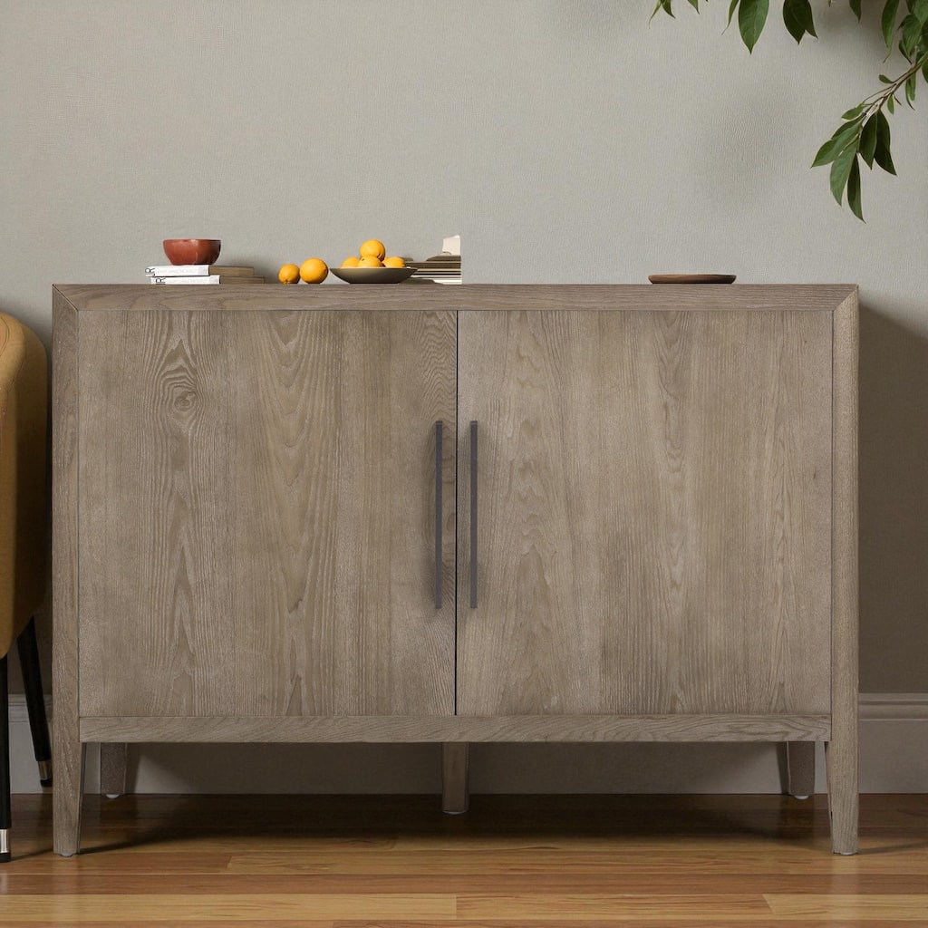 47.2" Farmhouse Wooden Sideboard with Ash Veneer, Double Doors & Iron Handles, Retro Buffet Storage Cabinet