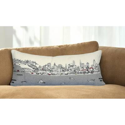 HomeRoots 35" White Philadelphia Daylight Skyline Lumbar Decorative Pillow
