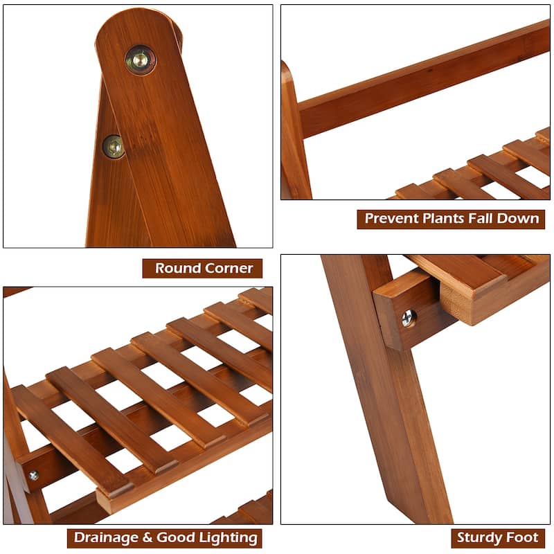 Folding Flower Display Bamboo Garden 3Tier Plant Shelf