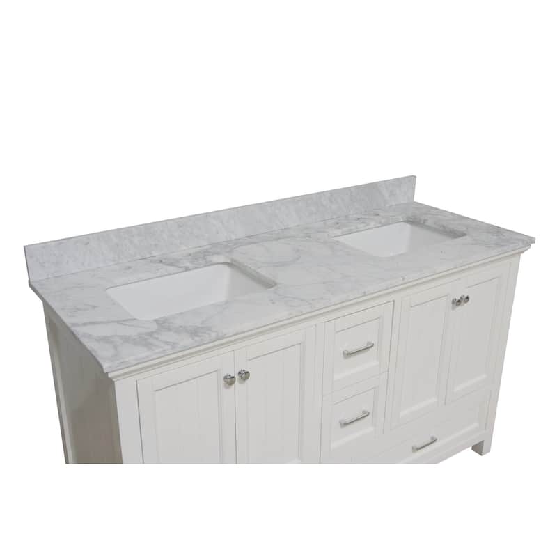 KitchenBathCollection Paige 60" Double Bathroom Vanity with Carrara Marble Top