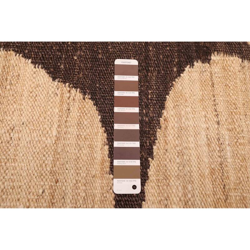 ECARPETGALLERY Flat-Weave Palas Denizli Dark Brown, Tan Jute Kilim - 5'2 x 8'0