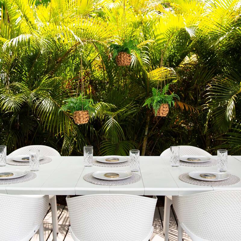 Boston Fern Artificial Hanging Plants with Wicker Basket - 11" - Green - Set of 3