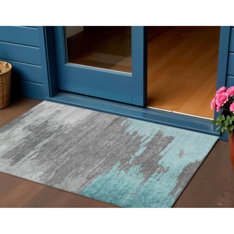 HomeRoots Abstract Transitional Rectangle Outdoor Rug - 3' x 5'