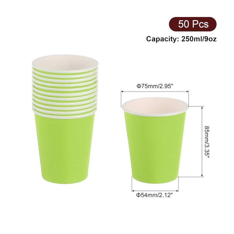 Colorful Disposable Paper Cups, 50 PCS 9 OZ DIY Paper Cups for Parties - Light Green