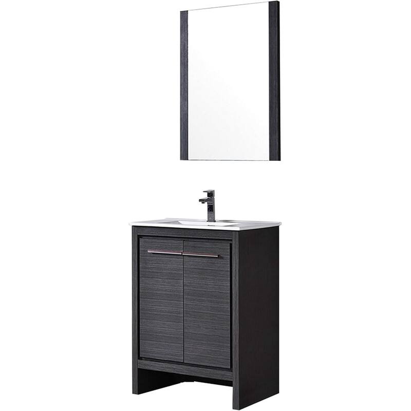 Blossom 24-Inch Bathroom Vanity with Ceramic Sink and Matching Mirror - Silver Grey