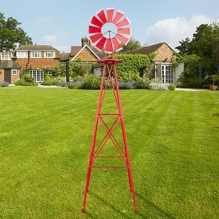 Green Stark Industrial 8 feet Windmill Yard Garden Weather Resistant Wind Mill Home Decoration Backyard 