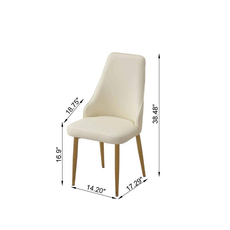 Dining Chairs Set of 2, Mid Century White PU Leather Upholstered Kitchen Chairs, Desk Side Chair with Metal Legs - Beige