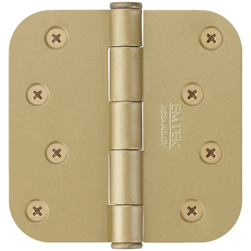 Emtek 4" x 4" Plain Bearing 5/8" Radius Corners Mortise Hinge - Pair - Satin Brass