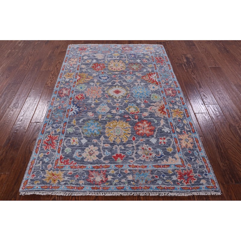 Golden Nile Grey Turkish Oushak Handmade Wool Rug - 4' 1" X 6' 1"