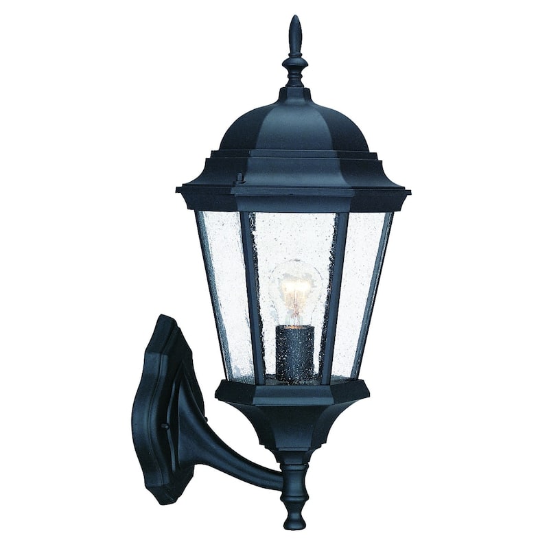 Matte Black Aluminum Seeded Swing Arm Glass Outdoor Wall Light Flush Mount - 10” x 9” x 21.5” (D x W x H)