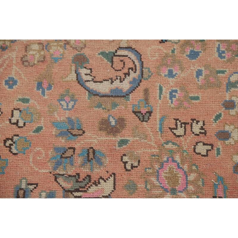 Hand Knotted Oriental 100% Wool Carpet Traditional Floral Pink Mashad Area Rug - 12' 9'' X 9' 6''