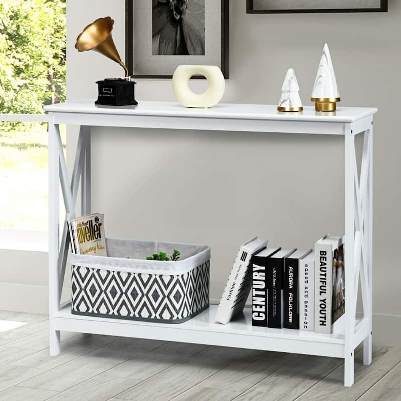 Space-Saving Console Table with Modern X-Shape and Large Shelves Perfect for Entryway or Living Room