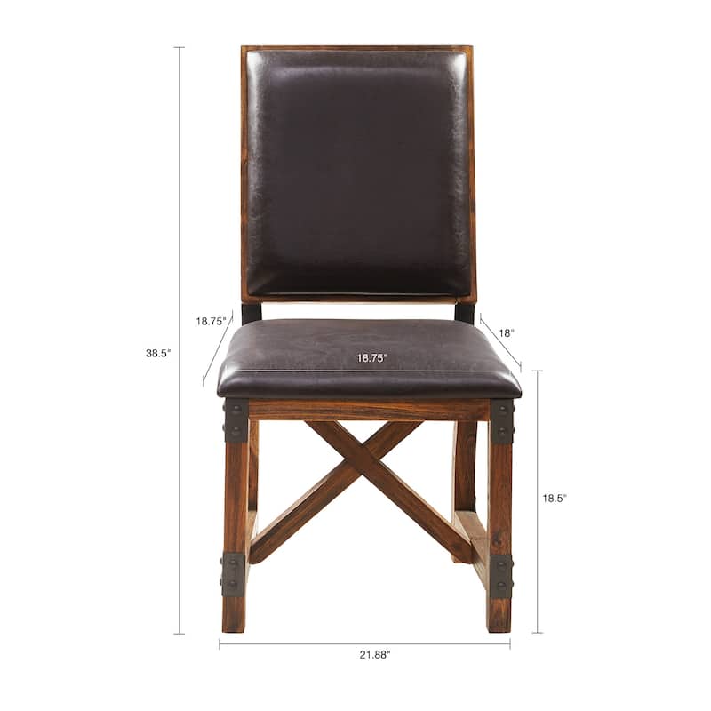 Roomfitters Industrial Dining Chair, Faux Leather Upholstered High-Back with Cross-Beamed Solid Wood Frame, Chocolate - Chocolate