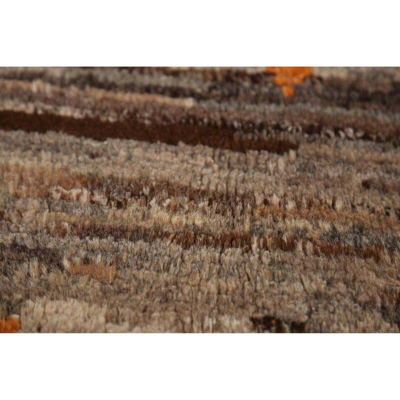 Moroccan Oriental Area Rug Hand-Knotted Brown Wool Carpet - 7'0" x 9'5"