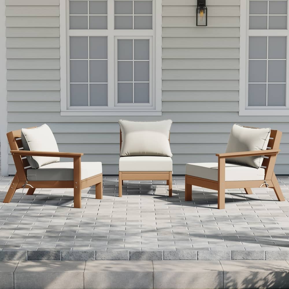 Birchwood All Weather HDPE Outdoor Patio Deep Seating Teak Sofa With Cushions (3-Piece)