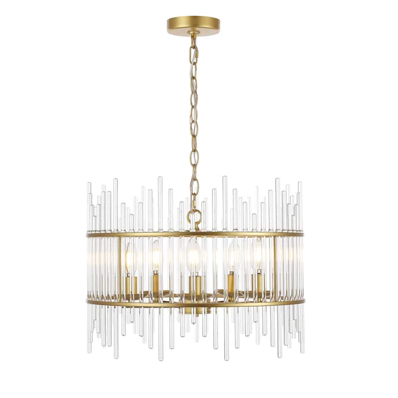 Gold finished Glass Rod Chandelier With 5 Light - Gold