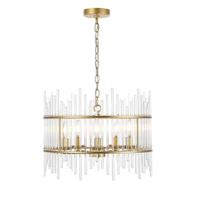 Gold finished Glass Rod Chandelier With 5 Light